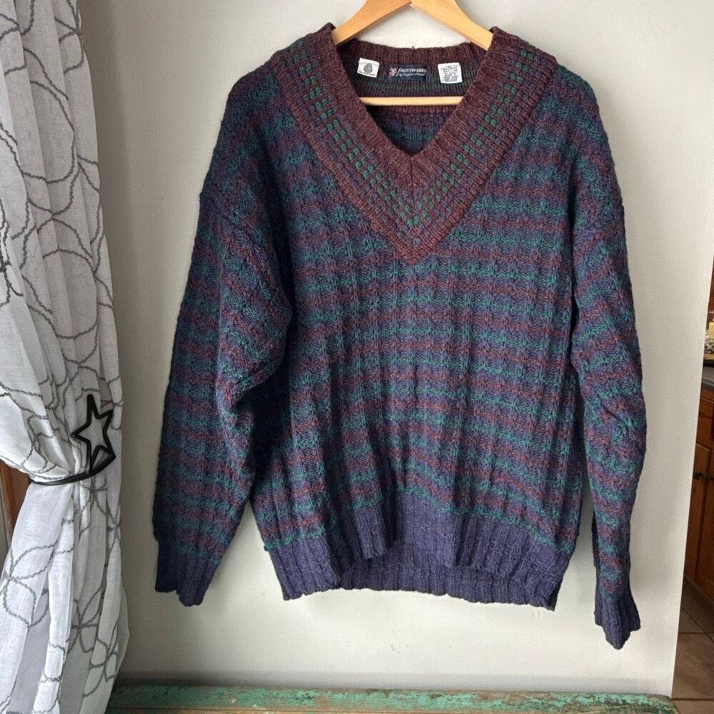 Vintage Austin Reed Shetland wool grandpa sweater men’s size large v neck chunky